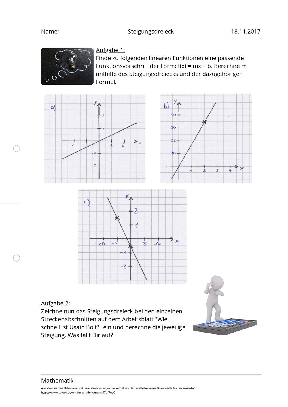 Arbeitsblatt - Steigungsdreieck - Mathematik - tutory.de