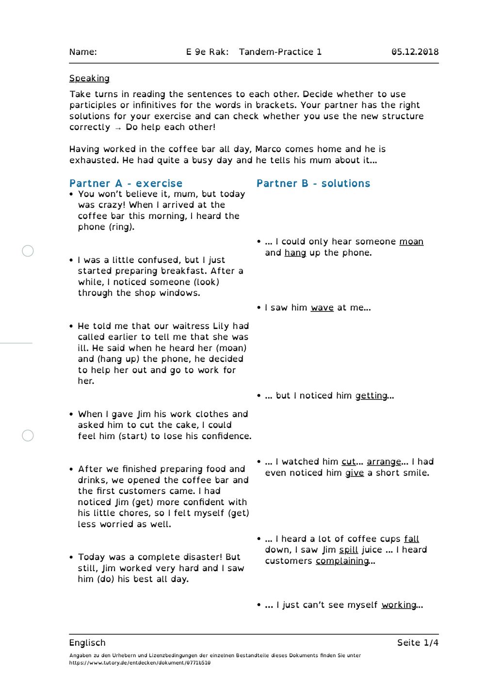 Arbeitsblatt E 9e Rak TandemPractice 1 Englisch Allgemeine