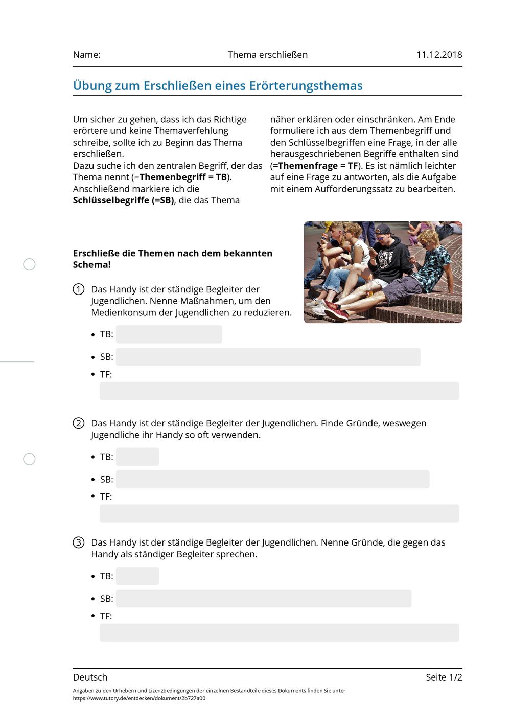Arbeitsblatt Thema erschließen Deutsch Mittlere Reife tutory.de Arbeitsblatt Thema erschließen Deutsch Mittlere Reife tutory.de