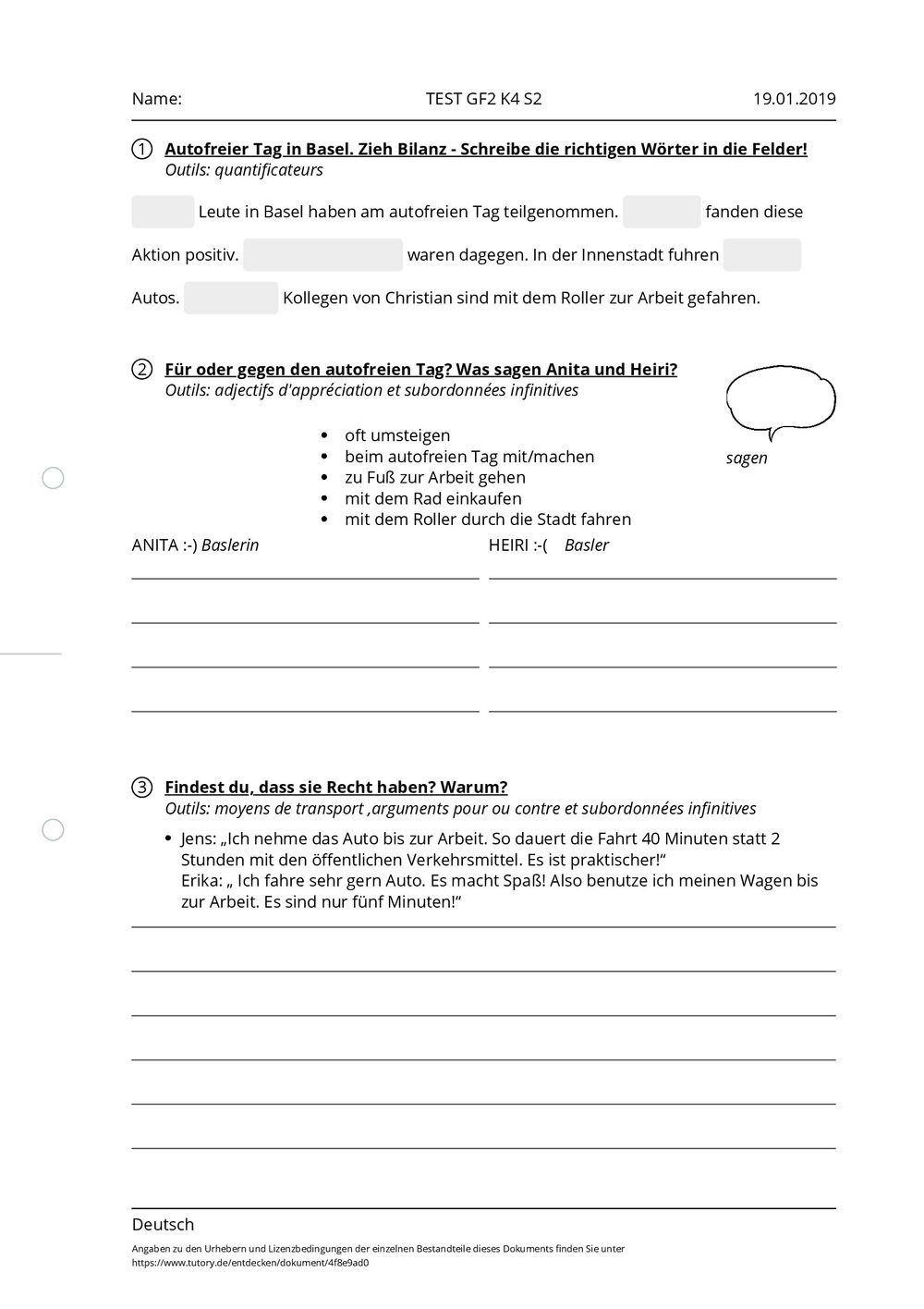 Meine Deutschtour 3 K4 Test Arbeitsblatt - TEST GF2 K4 S2 - Deutsch - Allgemeine Hochschulreife