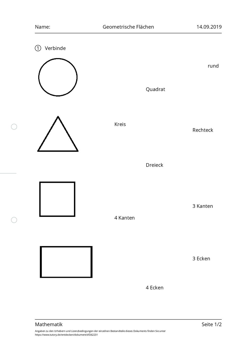 Arbeitsblatt - Geometrische Flächen - Mathematik - tutory.de