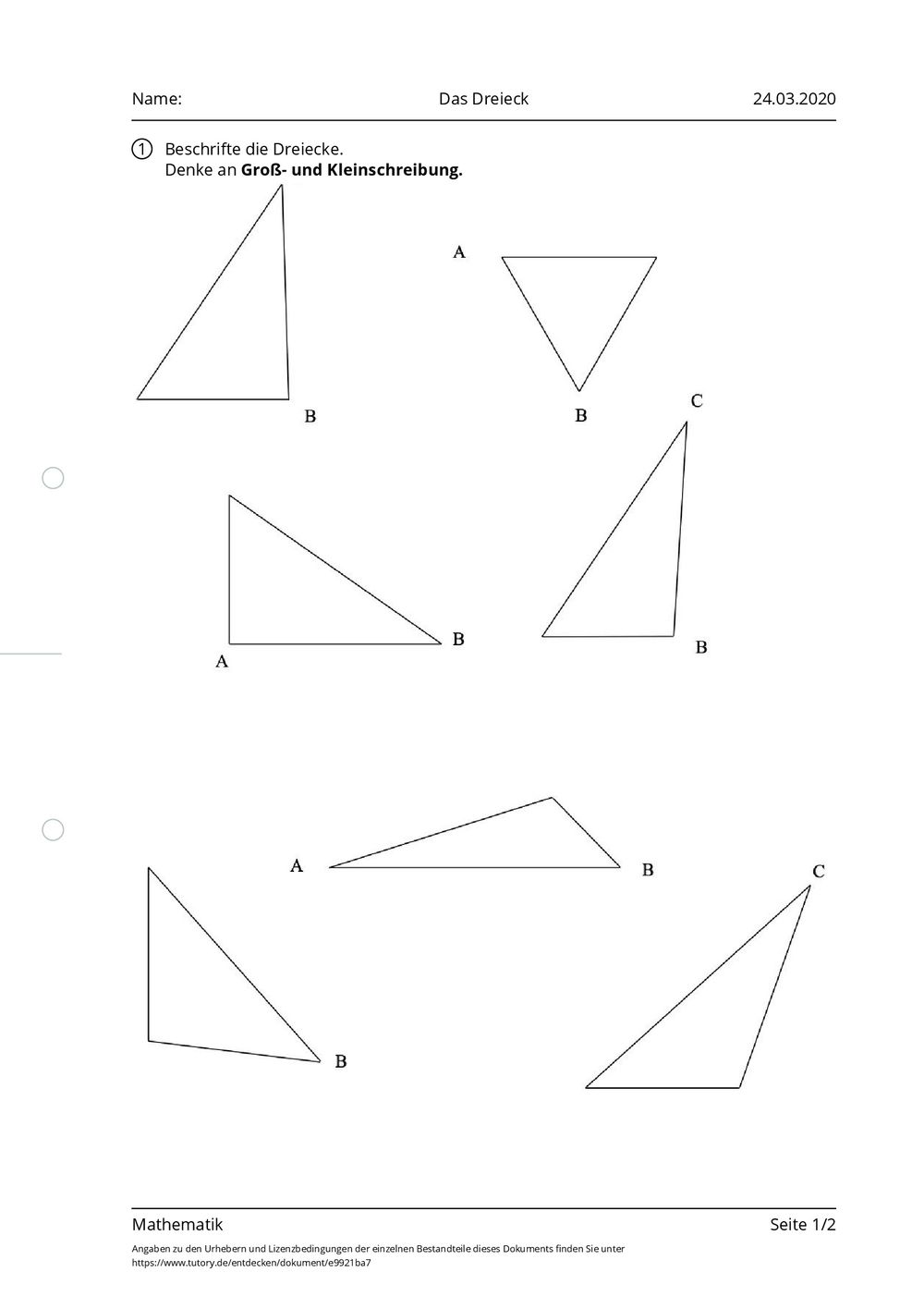 Dreiecke Konstruieren Aufgaben Mit Lösungen Pdf Arbeitsblatt - Das Dreieck - Mathematik - Förderschule - tutory.de