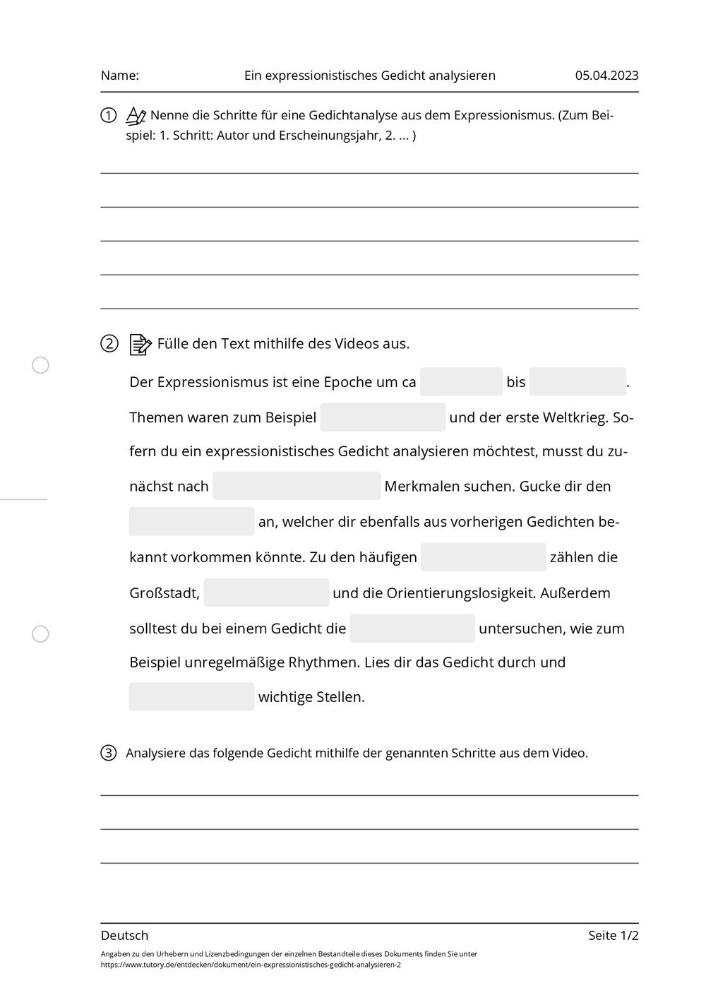 Beliebte Expressionistische Gedichte Für Klausuren Arbeitsblatt - Ein expressionistisches Gedicht analysieren - Deutsch
