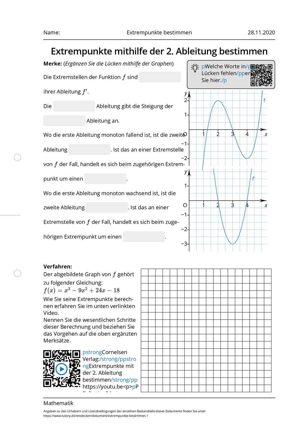 Extremstellen Berechnen Aufgaben Mit Lösungen Pdf Arbeitsblatt - Extrempunkte bestimmen - Mathematik - tutory.de