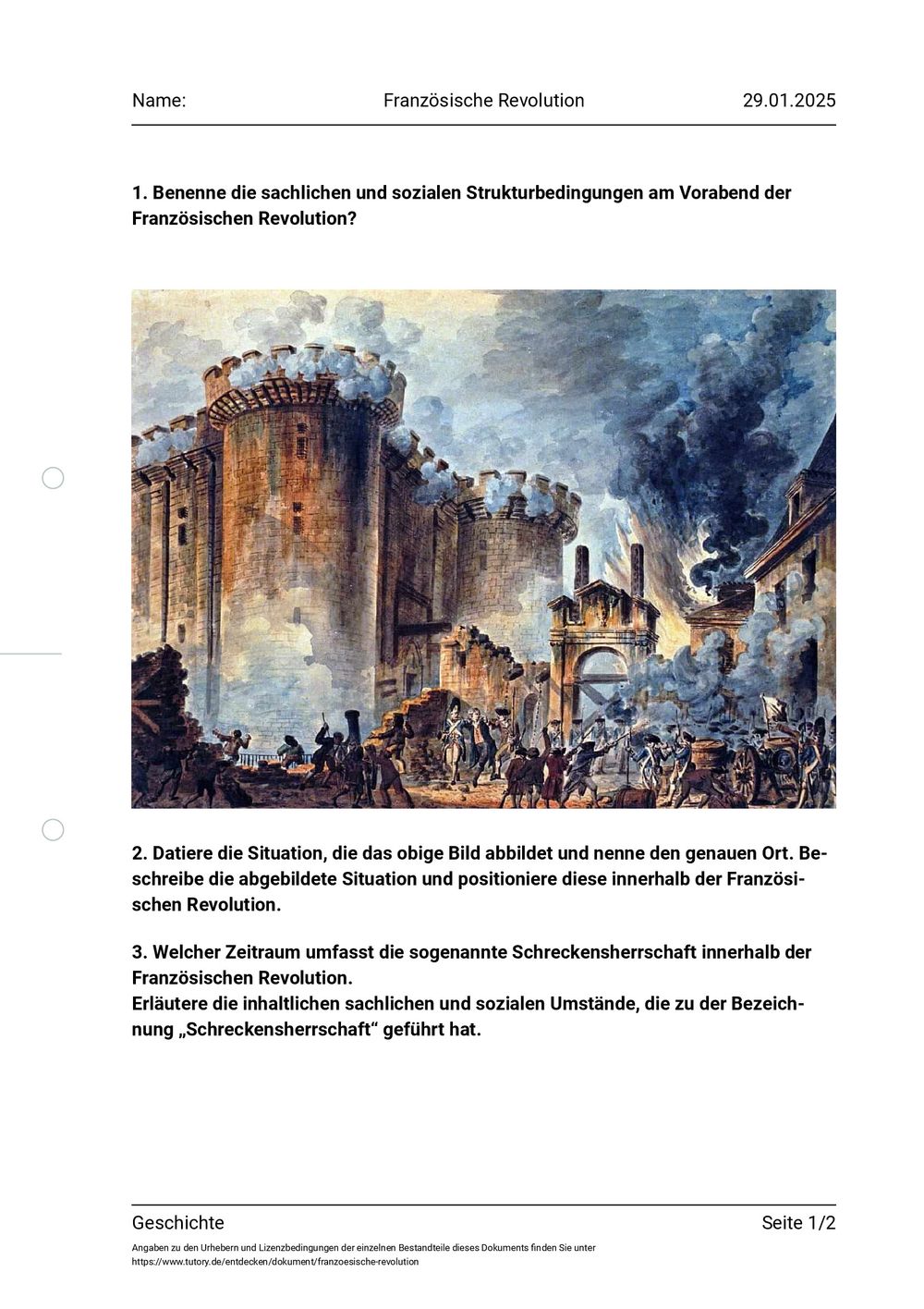 Französische Revolution Zusammenfassung Klasse 8 Arbeitsblatt - Französische Revolution - Geschichte - Mittlere Reife