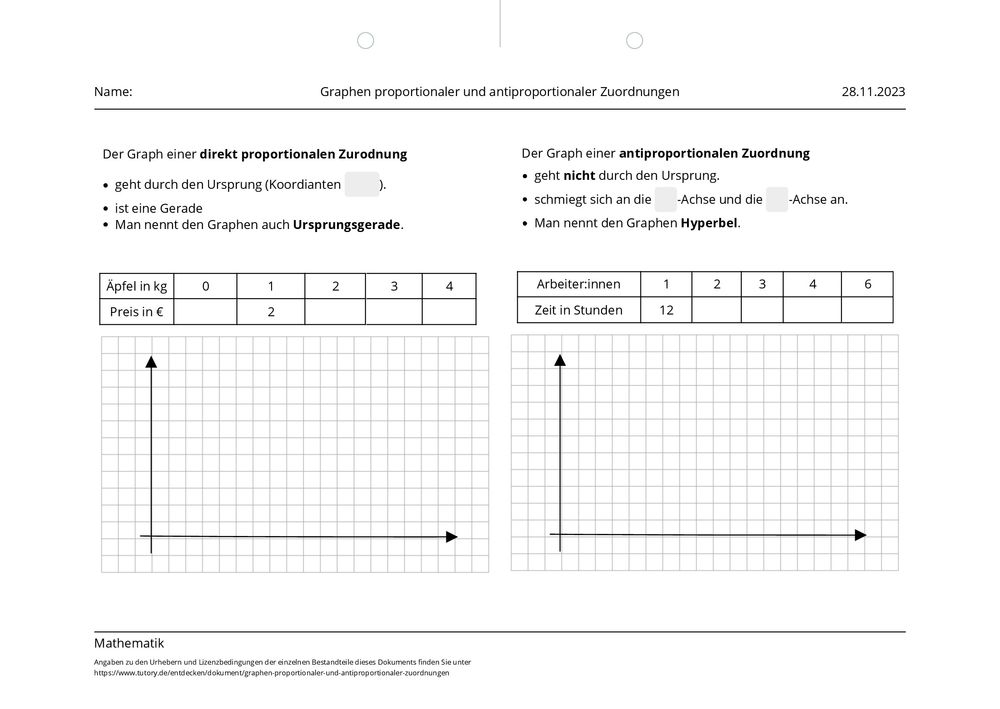Proportionale Und Antiproportionale Zuordnungen Aufgaben Mit Lösungen www.tutory.de