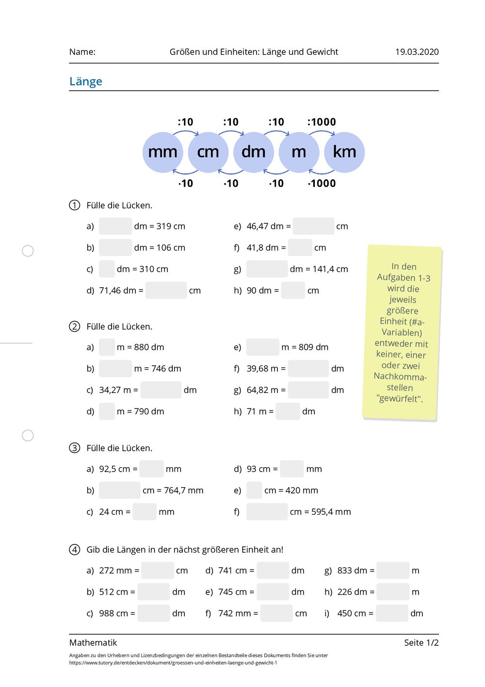 Arbeitsblatt gr en und einheiten l nge und gewicht mathematik