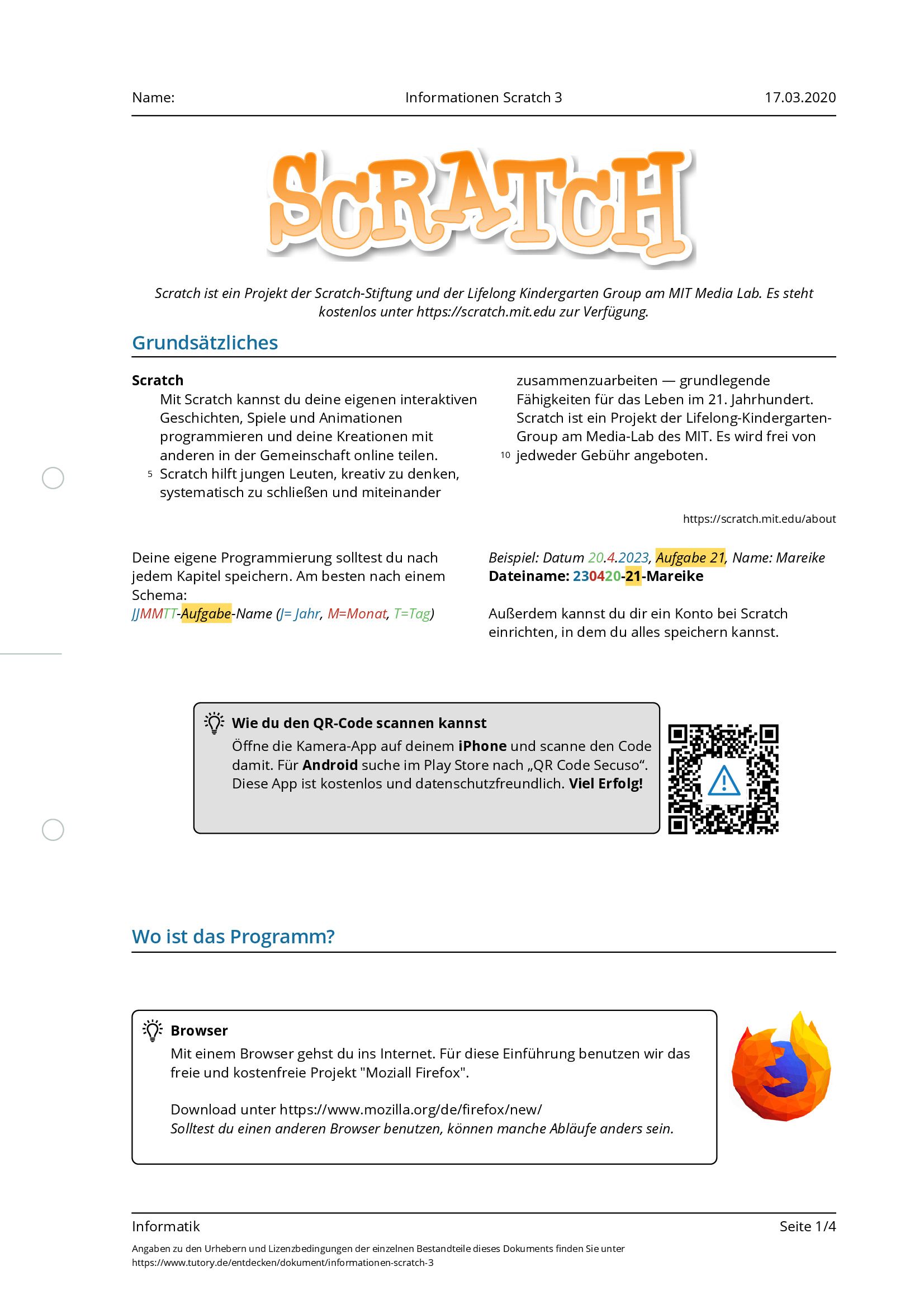 Arbeitsblatt Informationen Scratch 3 Informatik Tutory de Arbeitsblatt Informationen Scratch 3 Informatik Tutory de