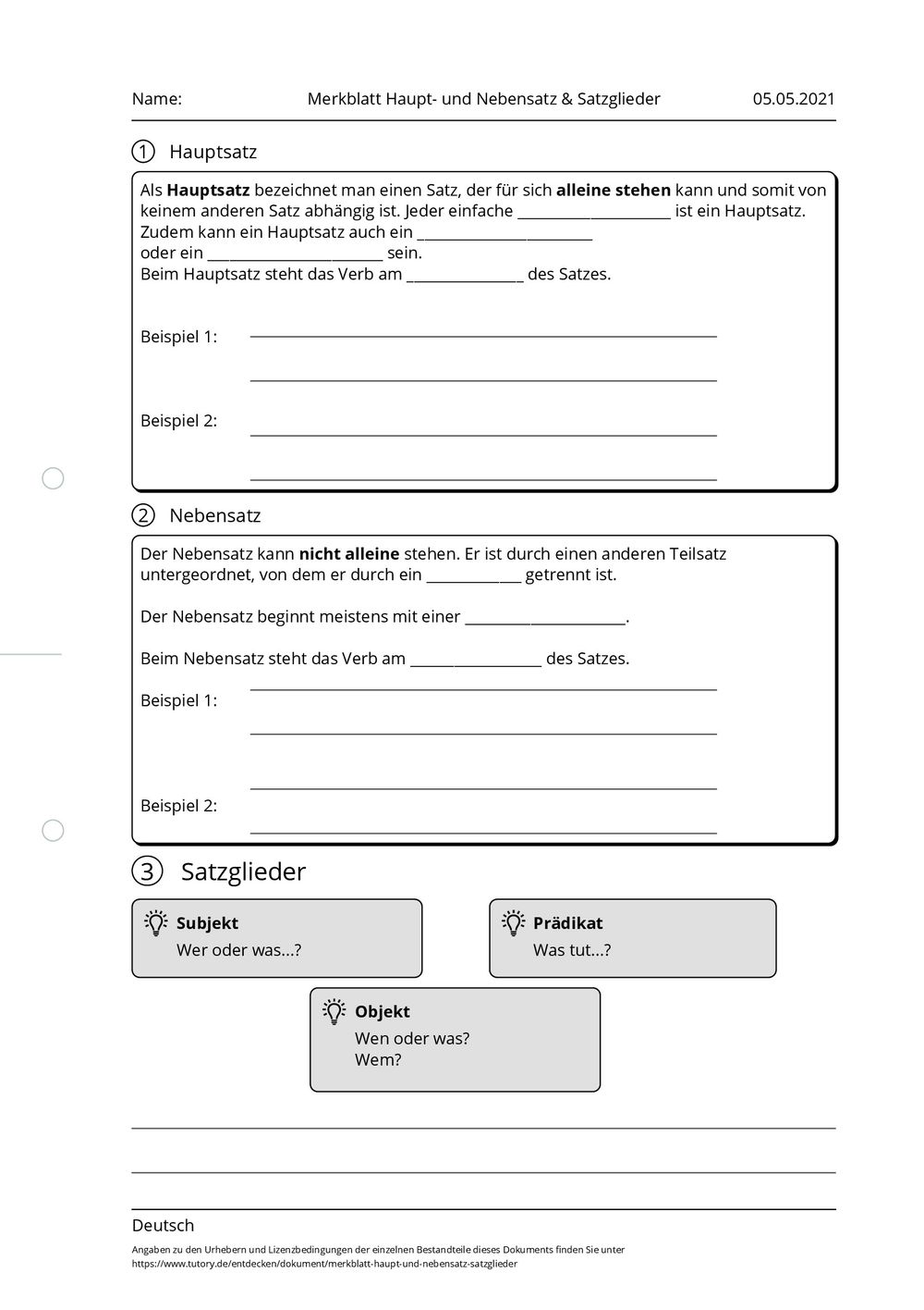 Hauptsatz Und Nebensatz übungen Mit Lösungen Pdf