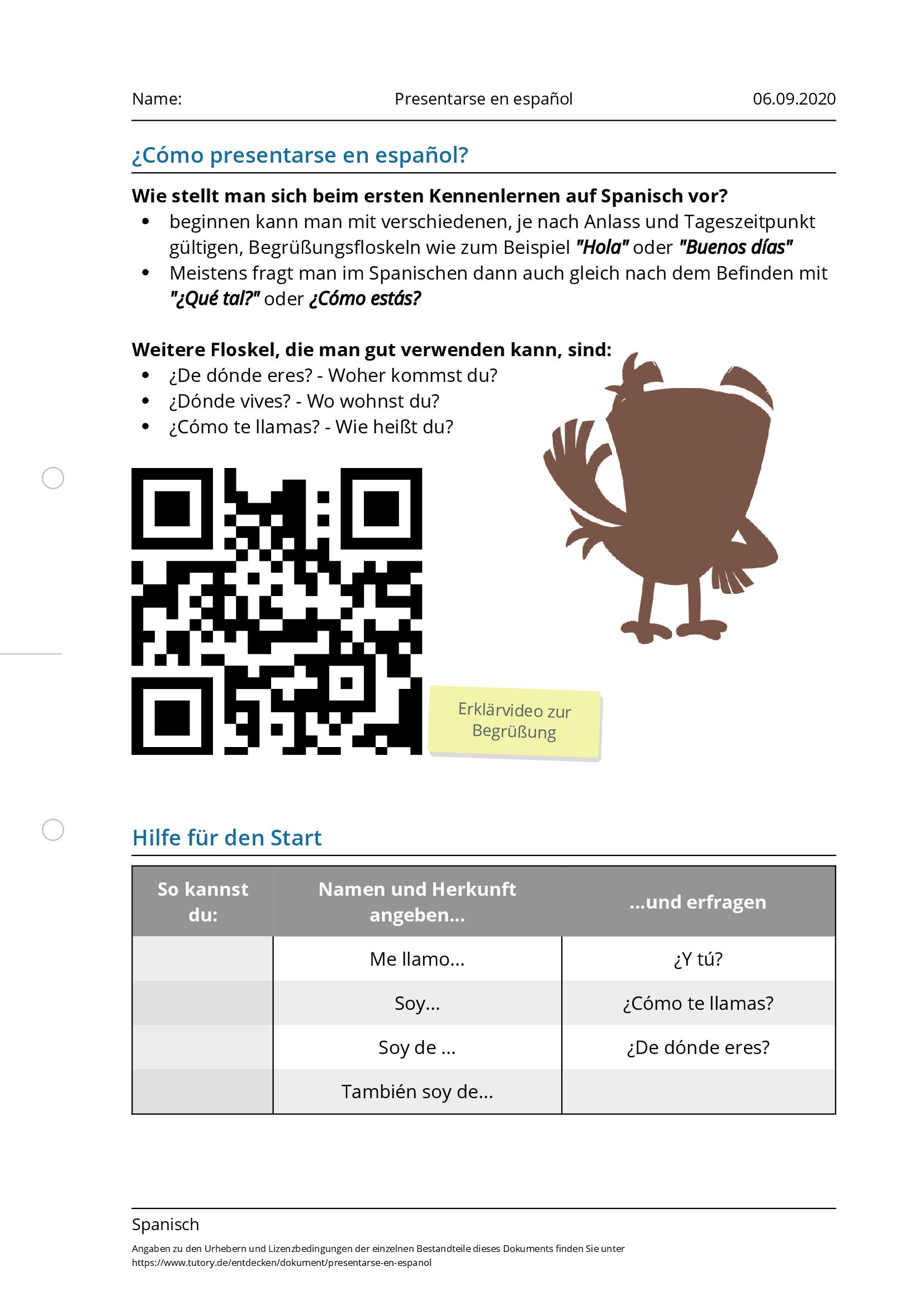 Arbeitsblatt - Presentarse en espa\u00f1ol - Spanisch - tutory.de