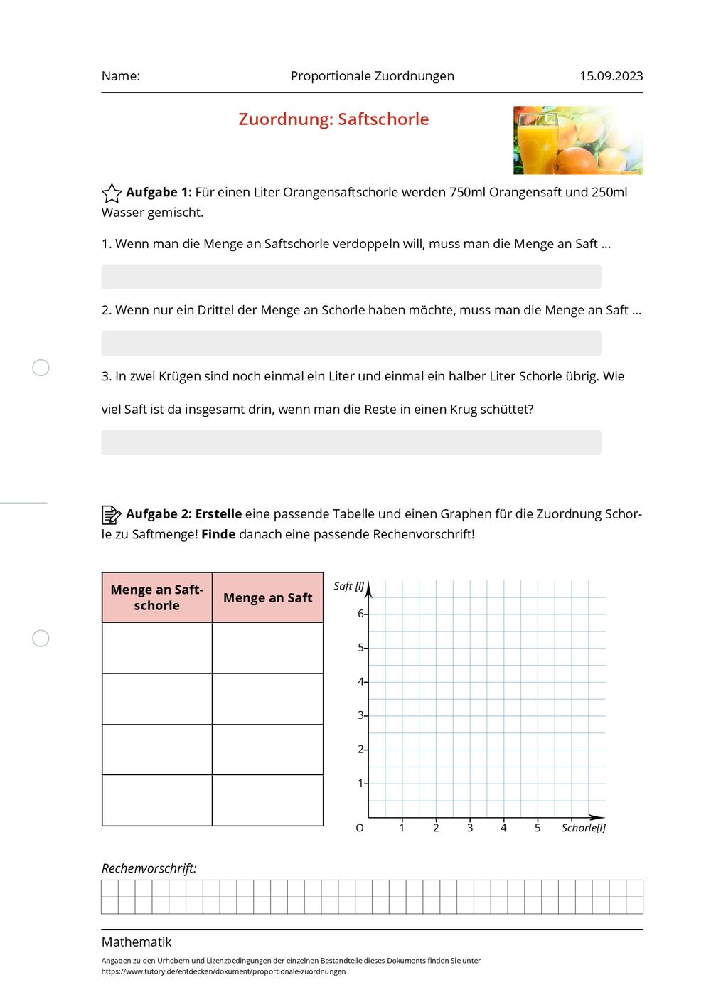 Proportionale Zuordnung Aufgaben Mit Lösungen Pdf Arbeitsblatt - Proportionale Zuordnungen - Mathematik - tutory.de