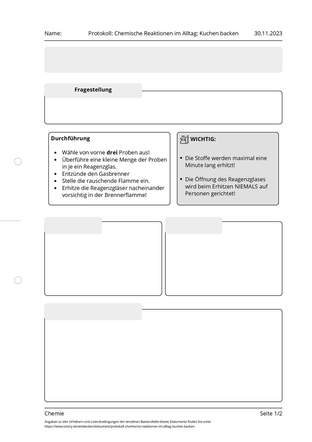 Arbeitsblatt - Protokoll: Chemische Reaktionen im Alltag: Kuchen backen ...