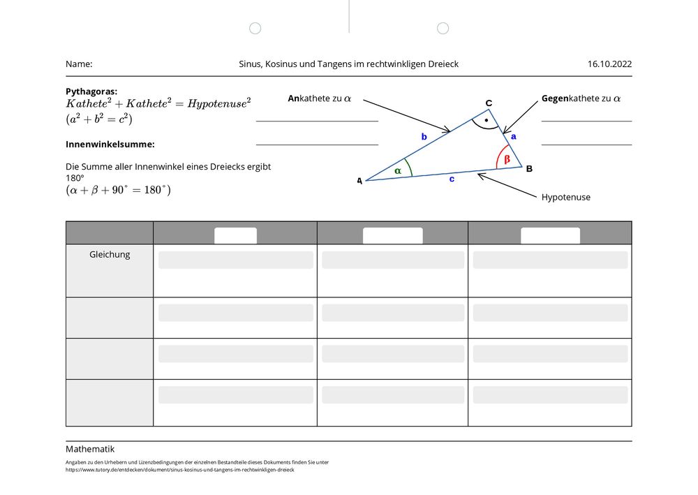Mathe 10 Klasse Sinus Cosinus Tangens Aufgaben
