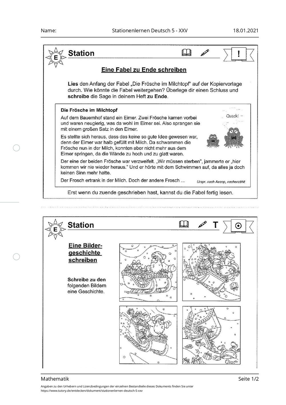 Arbeitsblatt - Stationenlernen Deutsch 5 - XXV - Mathematik - tutory.de
