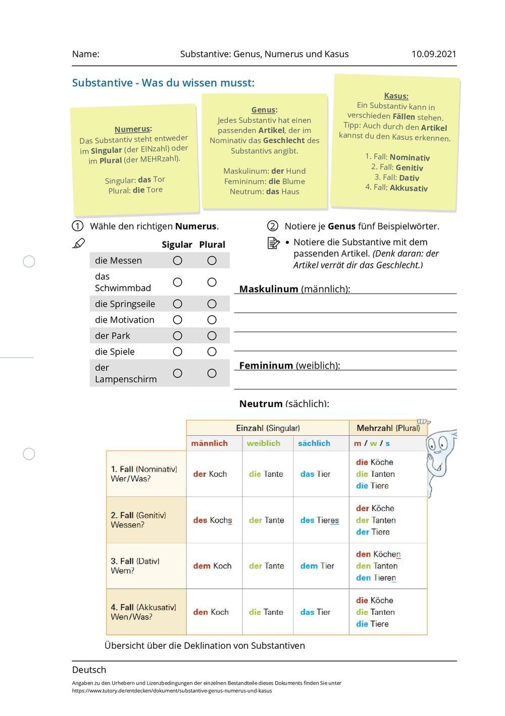 Arbeitsblatt Substantive Genus Numerus Und Kasus Deutsch Tutory De Arbeitsblatt Substantive Genus Numerus Und Kasus Deutsch Tutory De