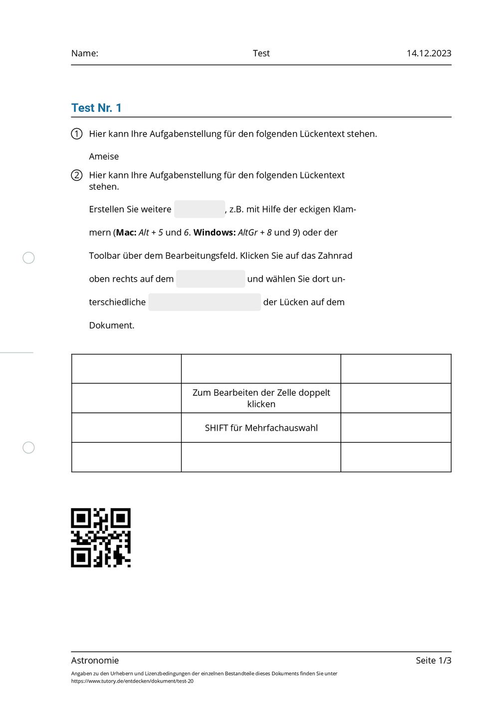 Arbeitsblatt - Test - Mathematik - tutory.de