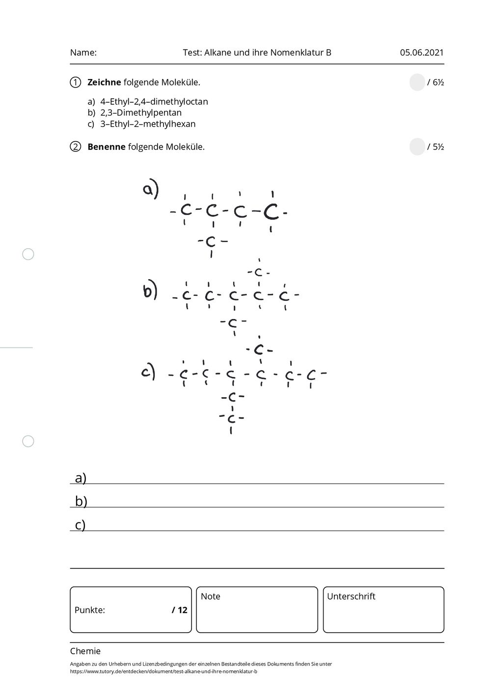 test-alkane-und-ihre-nomenklatur-b Nomenklatur Alkene Ubungen Mit Losungen