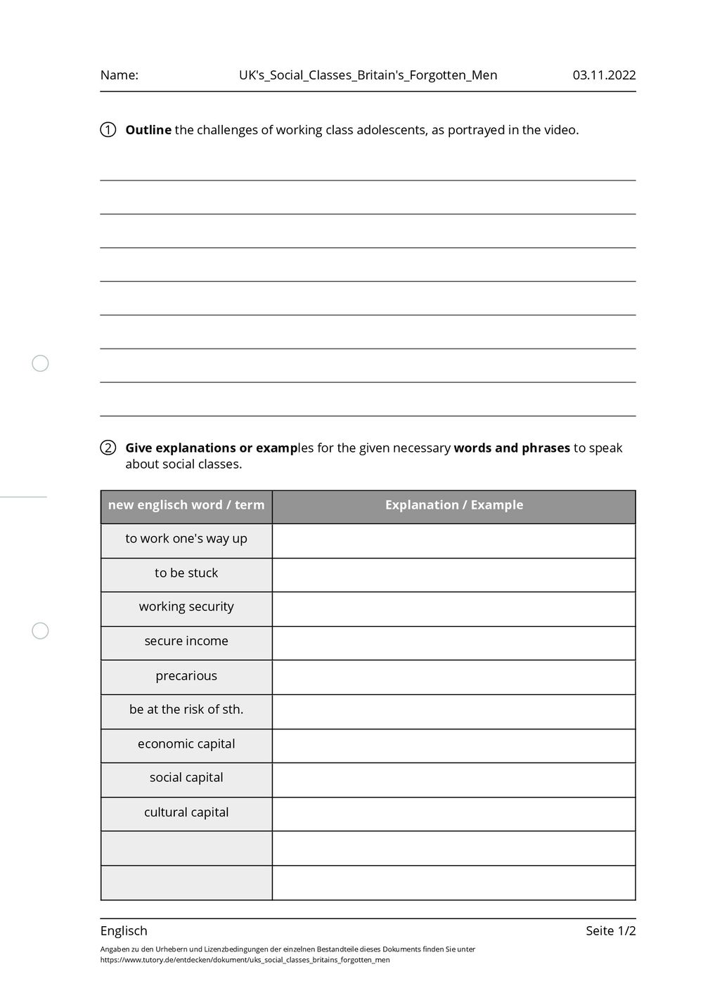 Arbeitsblatt UK s Social Classes Britain s Forgotten Men Englisch arbeitsblatt-uk-s-social-classes-britain-s-forgotten-men-englisch