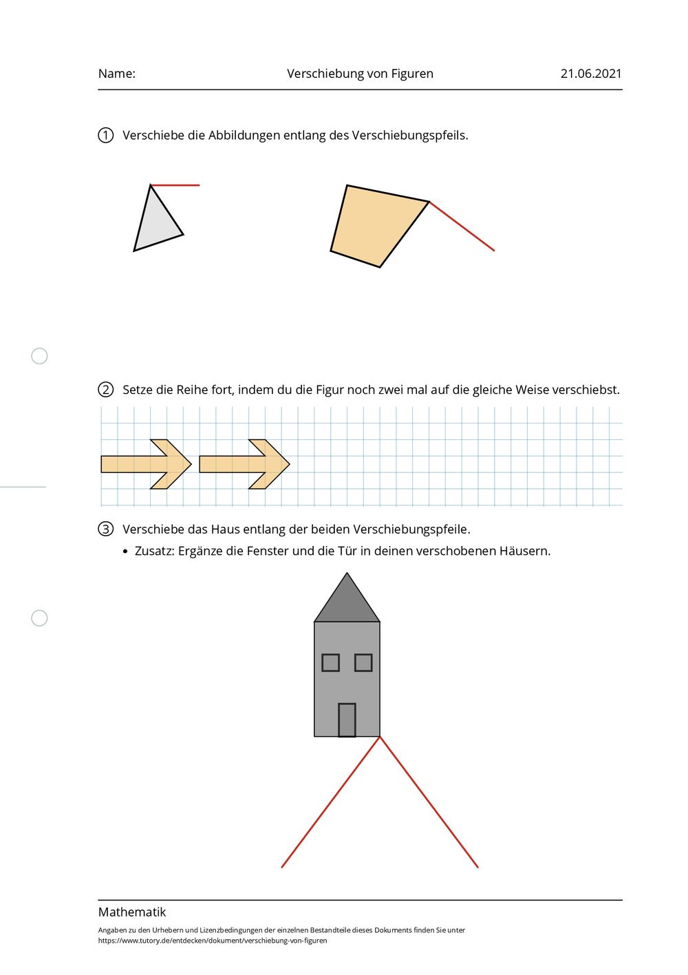 Arbeitsblatt - Verschiebung von Figuren - Mathematik - tutory.de