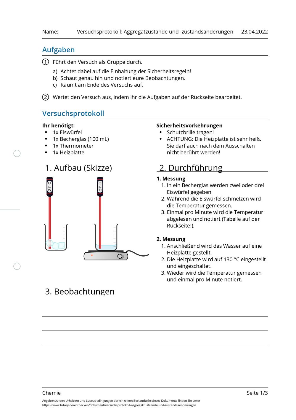 Arbeitsblatt versuchsprotokoll aggregatzust nde und
