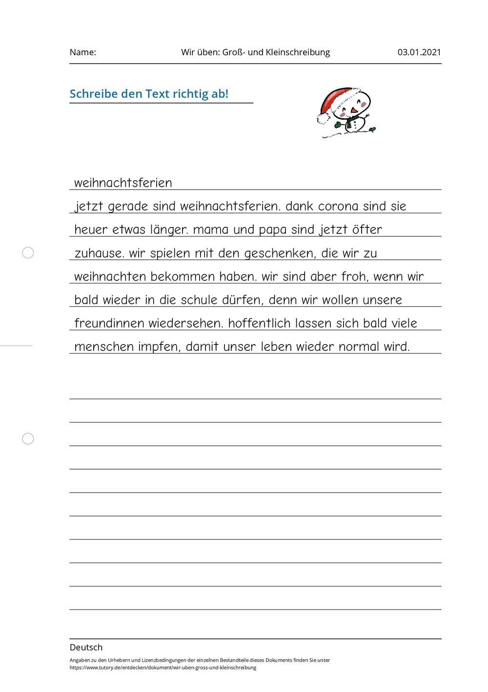 Arbeitsblatt - Wir üben: Groß- und Kleinschreibung - Deutsch - tutory.de
