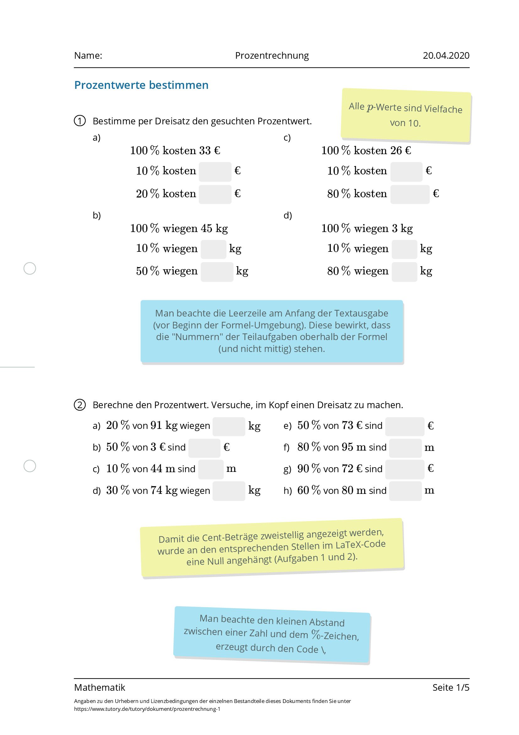 Arbeitsblatt - Prozentrechnung - Mathematik - tutory.de