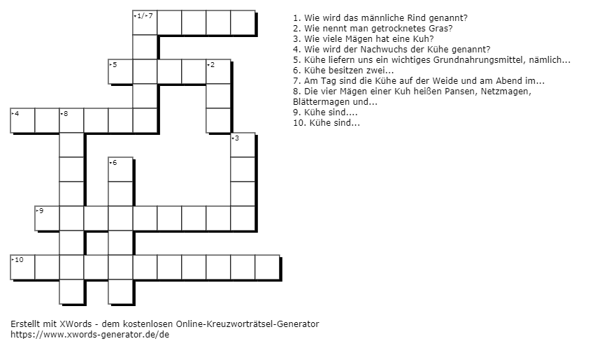Fluss Zur Seine 4 Buchstaben Kreuzworträtsel Arbeitsblatt - Kreuzworträtsel Rinder - Sachunterricht - tutory.de